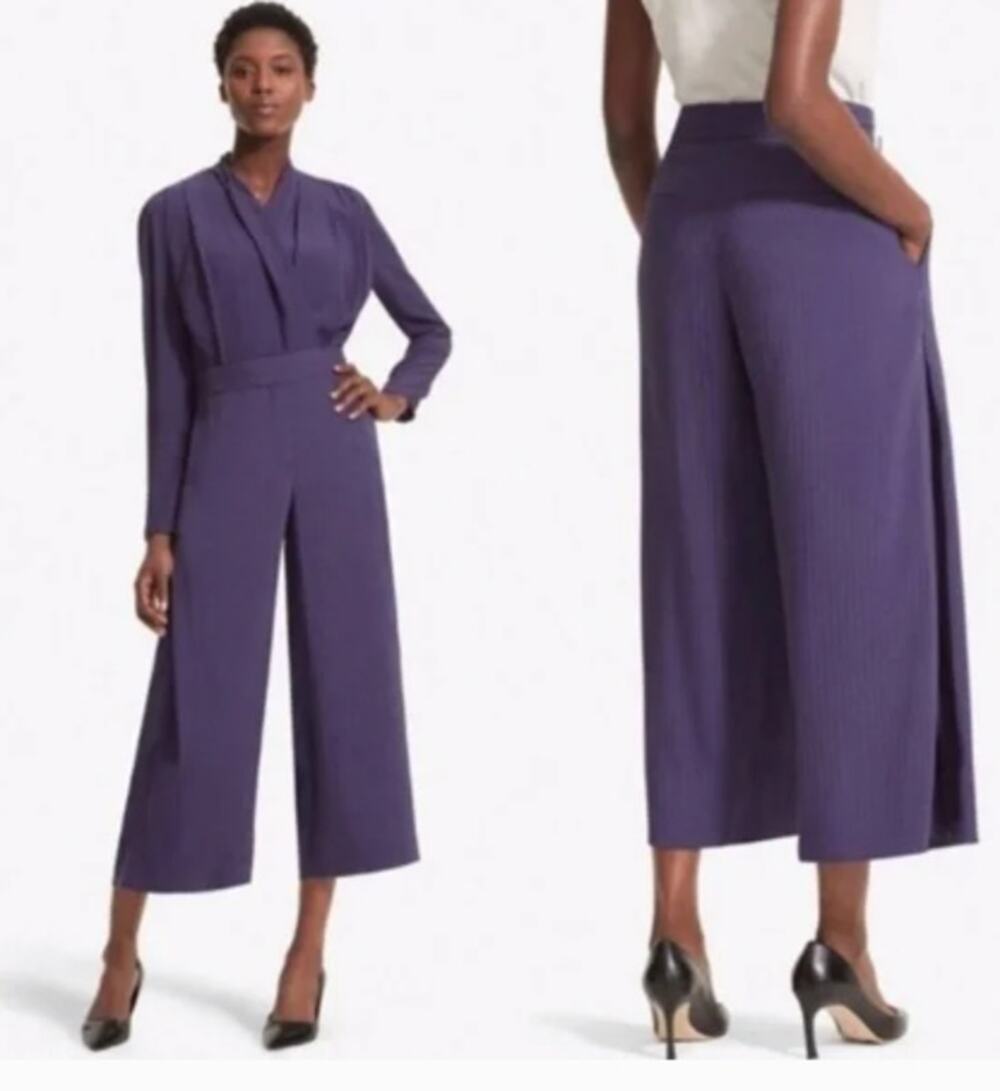 MM LaFleur Zhou Culotte Pants Women's 12 Plum Purple Wide Leg High Rise